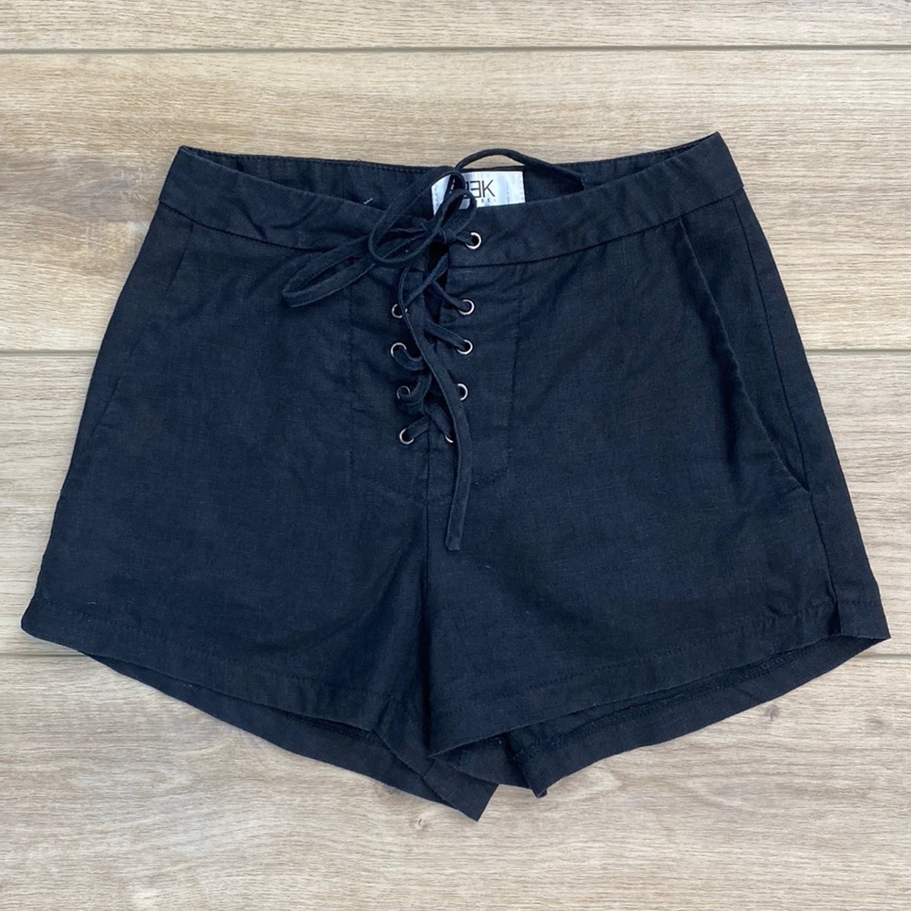 LF Seek Linen High Waist Lace Up Shorts